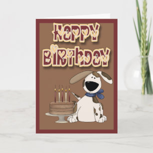 Carte Joyeux anniversaire mignon chien et gâteau