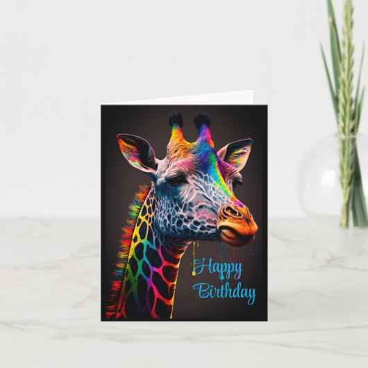 Carte Joyeux anniversaire mignon coloré Rainbow Giraffe (Devant)