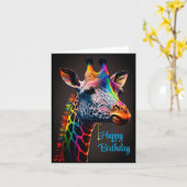 Carte Joyeux anniversaire mignon coloré Rainbow Giraffe (Fleur jaune)