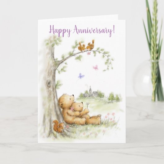 Carte Joyeux anniversaire, mignon couple d'ours sous l'a (Devant)