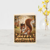 Carte Joyeux Anniversaire mignon écureuil Vintage (Fleur jaune)