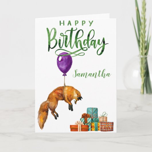 Carte Joyeux anniversaire mignon Fox personnalisé (Devant)