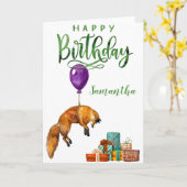 Carte Joyeux anniversaire mignon Fox personnalisé (Fleur jaune)