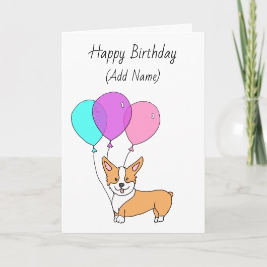 Carte Joyeux anniversaire mignon main tiré Corgi (Devant)