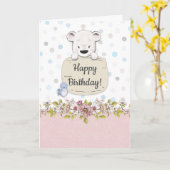 Carte Joyeux Anniversaire Mignon OURS (Fleur jaune)