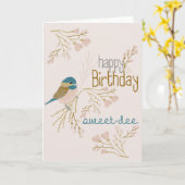 Carte Joyeux anniversaire mignon Pink Chickadee Floral (Fleur jaune)