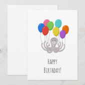Carte Joyeux Anniversaire Mignonne Cartoon Octopus Ballo (Devant / Derrière)