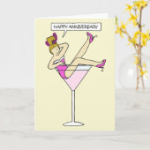 Carte Joyeux anniversaire mignonne dame dans un verre de (Fleur jaune)