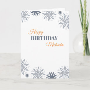 Carte Joyeux anniversaire minimaliste gris orange floral