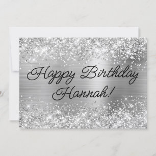 Carte Joyeux Anniversaire Moderne Pailleté Argenté Feuil