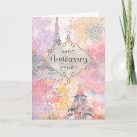 Carte Joyeux Anniversaire Mon Amour Tour Eiffel Aquarell (Devant)