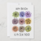 Carte Joyeux anniversaire Mon cher ami Fleurs d'aquarell (Devant)