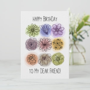 Carte Joyeux anniversaire Mon cher ami Fleurs d'aquarell