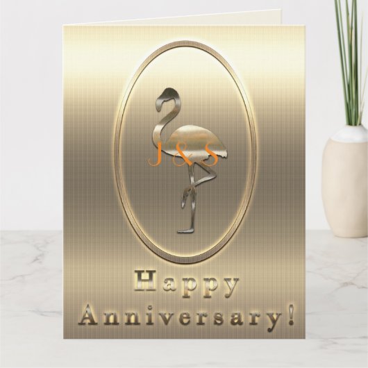 Carte Joyeux Anniversaire Monogramme de Flamant (Devant)