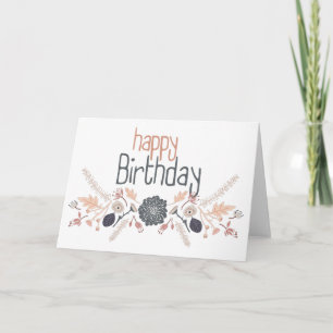 Carte Joyeux Anniversaire Motif Floral Bleu Gris Pêche