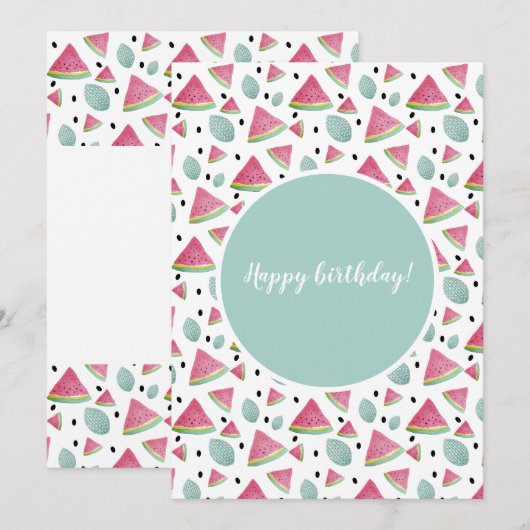 Carte Joyeux Anniversaire Motif Pastèque Aquarelle (Devant / Derrière)