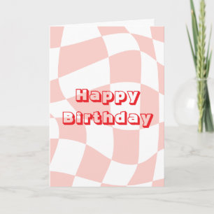 Carte Joyeux Anniversaire, motif rétro rose et blanc