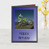 Carte Joyeux Anniversaire - Motocycliste (Fleur jaune)