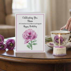 Carte Joyeux Anniversaire Nana Août Poppy Violet