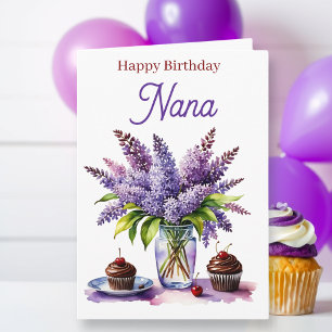 Carte Joyeux Anniversaire Nana Lilas et Cupcakes