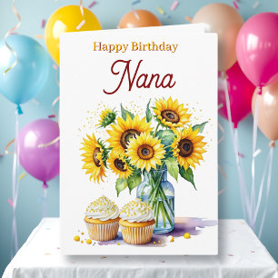 Carte Joyeux Anniversaire Nana   Tournesols et Gâteaux