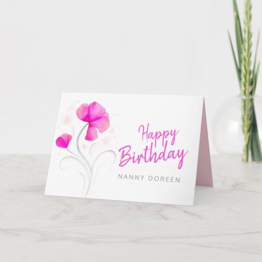 Carte Joyeux Anniversaire Nanny fleur sauvage rose (Devant)