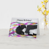 Carte Joyeux Anniversaire Napping Tuxedo Cat Card (Fleur jaune)