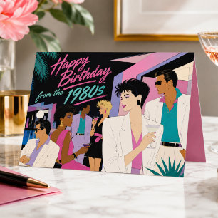 Carte Joyeux Anniversaire Néon Art Déco Rétro des Années