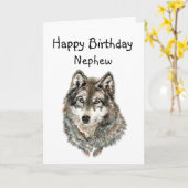 Carte Joyeux anniversaire Nephew Humour Wolf, Loups (Fleur jaune)
