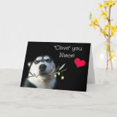Carte Joyeux anniversaire nièce avec un mignon chien (Fleur jaune)
