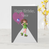 Carte Joyeux Anniversaire nièce, Rollerskates (Fleur jaune)