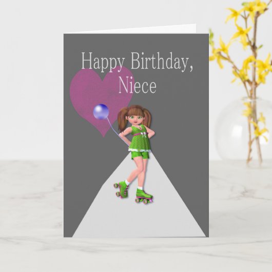 Carte Joyeux Anniversaire nièce, Rollerskates (Fleur jaune)