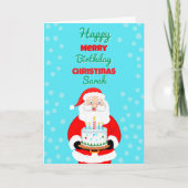 Carte Joyeux anniversaire Noël Père Noël Nom du gâteau (Devant)