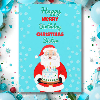 Carte Joyeux Anniversaire Noël Santa Gâteau Nom