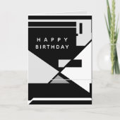 Carte Joyeux anniversaire noir blanc gris rétro MCM look (Devant)
