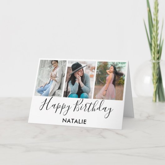 Carte Joyeux anniversaire noir et blanc 3 photo Collage (Devant)