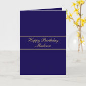 Carte Joyeux Anniversaire Nom de Script Bleu Or (Fleur jaune)