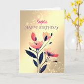 Carte Joyeux Anniversaire, Nom, Fleurs sur Or (Fleur jaune)