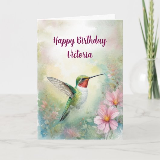 Carte Joyeux anniversaire Nom personnalisé Colibri Oisea (Devant)