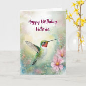 Carte Joyeux anniversaire Nom personnalisé Colibri Oisea (Fleur jaune)