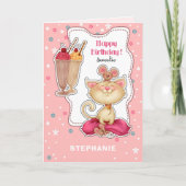 Carte Joyeux anniversaire.Nom personnalisé | Drôle Kitty (Devant)