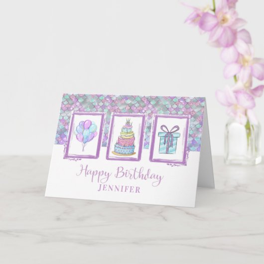 Carte Joyeux Anniversaire Nom personnalisé Moderne viole (Orchidée)