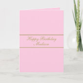 Carte Joyeux Anniversaire Nom Script Poudre Rose Or (Devant)