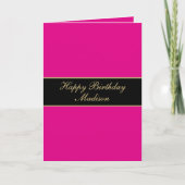 Carte Joyeux Anniversaire Nom Script Rose Noir Or (Devant)