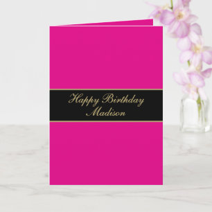 Carte Joyeux Anniversaire Nom Script Rose Noir Or