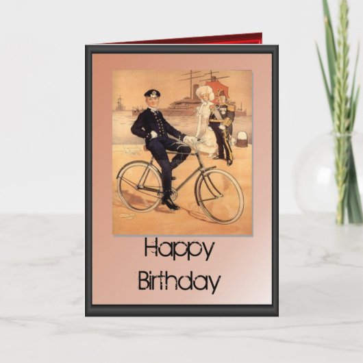 Carte Joyeux anniversaire - Officier de la Marine à vélo (Devant)