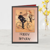 Carte Joyeux anniversaire - Officier de la Marine à vélo (Fleur jaune)