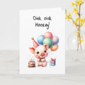 Carte Joyeux Anniversaire Oink Hooray Cake Balloons (Fleur jaune)