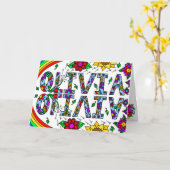 Carte Joyeux anniversaire Olivia, avec page de coloratio (Fleur jaune)