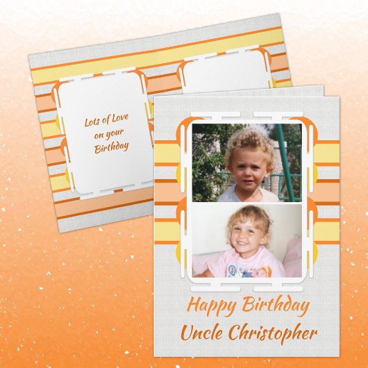 Carte Joyeux anniversaire oncle orange et jaune photo